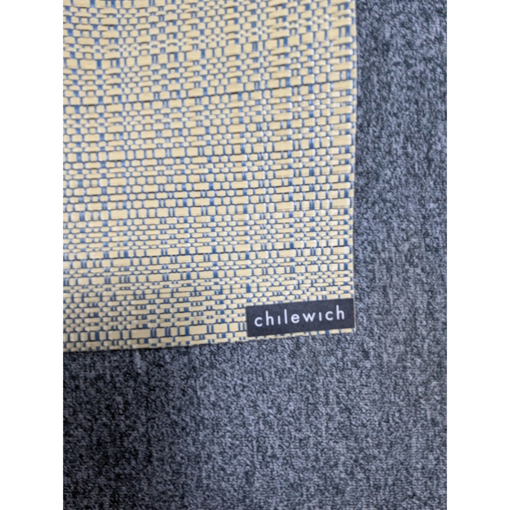 Chilewich Bamboo Woven Placemats Blue Cream Rectangular Set of 2 Table Mats - Picture 2 of 6
